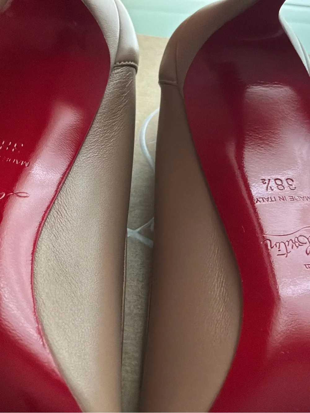 Christian Louboutin Taupe Pointed-Toe Pumps with Signature Red Heel